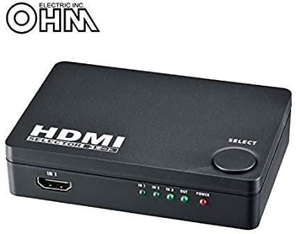 -商品名:<BR>
オーム電機 AC-S03S-K HDMIセレクター 3入力1出力<BR>
<BR>
-バイヤーのおすすめポイント:<BR>
安くて高品質の日本製HDMIセレクター!<BR>
<BR>
-商品詳細:<BR>
【 特 長 】<BR>
● 4K解像度/3D映像フル対応(Deep color 36bit)<BR>
● 3系統のHDMI入力と1系統のHDMI出力を備えています。<BR>
● 3台のHDMI出力搭載機器を一つのセレクトボタンで簡単に切り替えることができます。<BR>
● ビデオカメラなどに便利な前面入力搭載<BR>
● 大きなセレクトボタンで切替がしやすい。<BR>
<BR>
【 仕 様 】<BR>
■ 入力:HDMI×3ポート<BR>
■ 出力:HDMI×1ポート<BR>
■ HDMI端子:タイプA(19ピン)<BR>
■ 対応信号 HDMI:4K解像度、3D映像、1080p、1080i、720p、720i、480p、480i 対応<BR>
■ 外形寸法:幅110×高さ25×奥行75mm(突起物含まず)<BR>
■ 質量:約84g
<BR>